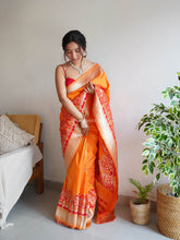 Awesome Orange Golden Zari Worked Banarasi Saree